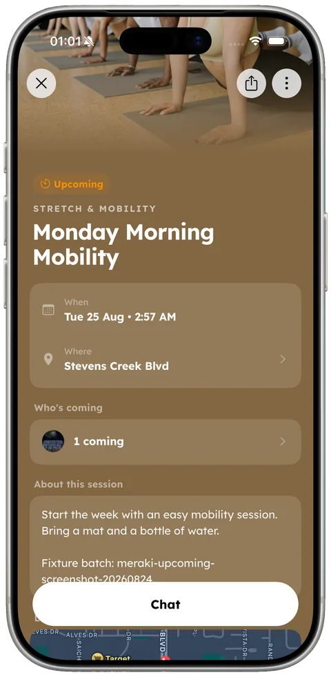Spotter activity details screen showing time and location